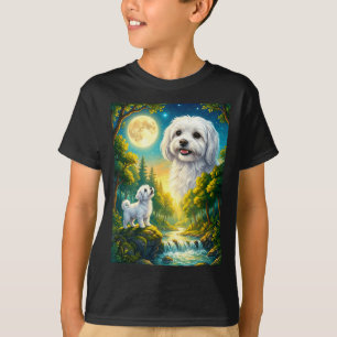 Zum Mond heulendes Meme-Tier Hund Maltese T-Shirt