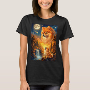 Zum Mond heulendes Meme-Tier Hund Pomeranian T-Shirt
