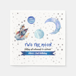 Zum Mond Rakete Weltraum Blau Junge 2. Geburtstag Serviette