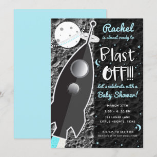 ZUM MOND Raketenschiff Weltraum-Baby-Party Einladung