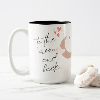 Zum Mond und zurück Niedliche Herzen und Mond Zweifarbige Tasse