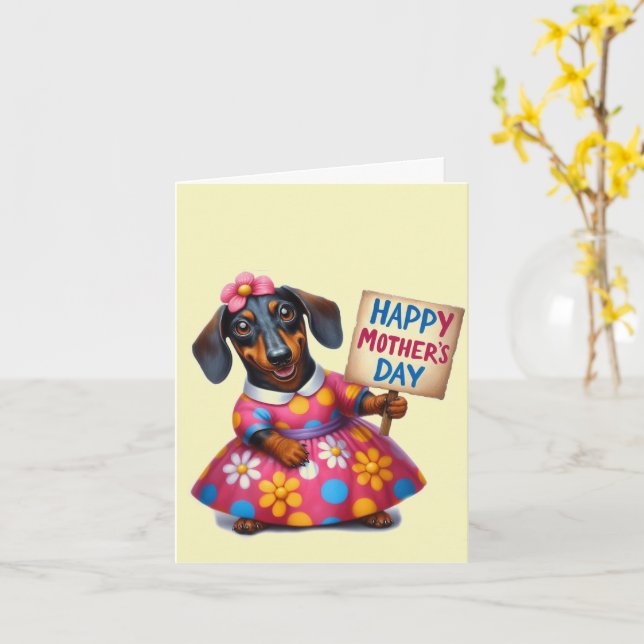 Zum Muttertag passende niedliche Dachshund Karte (Gelbe Blume)