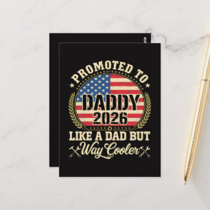 Zum Papa befördert 2026 Lustige amerikanische Flag Postkarte