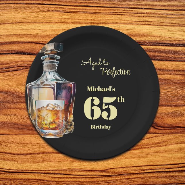 Zum perfekten Alter - Herren 65. Whiskey-Geburtsta Pappteller (Von Creator hochgeladen)