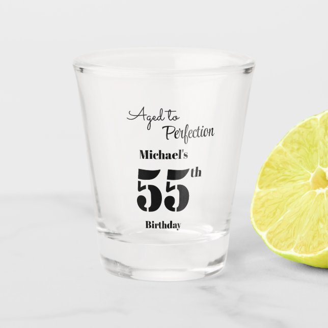 Zum perfekten Alter - Männer 55. Geburtstag Schnapsglas (Vorderseite)