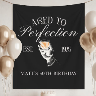 Zum perfekten Alter Whiskey Geburtstagsbanner Männ Wandteppich