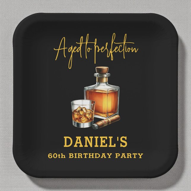 Zum perfekten Altern Zigarre Whiskey 60. Geburtsta Pappteller (Von Creator hochgeladen)