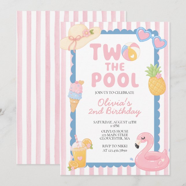 Zum Pool Sommer-Poolparty 2. Geburtstag Einladung (Vorne/Hinten)