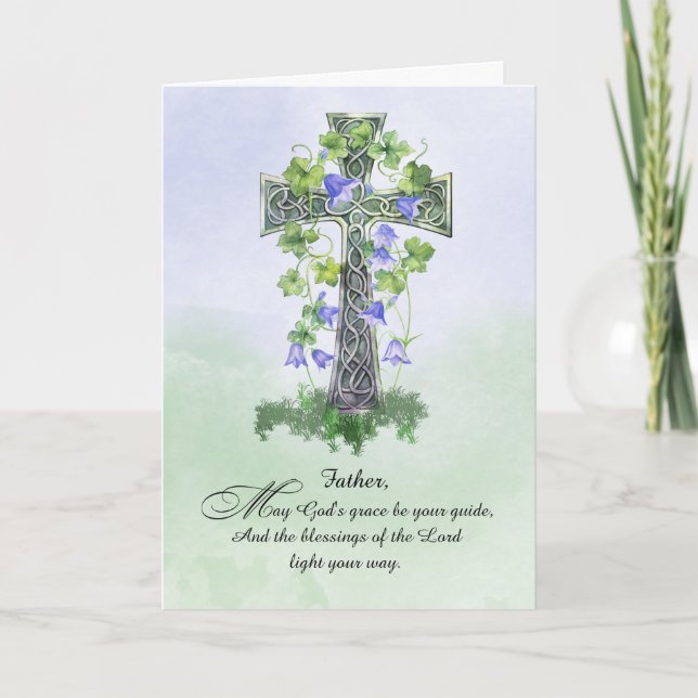 Zum Priester St Patricks Day Celtic Cross Kleeblat Karte (Vorderseite)