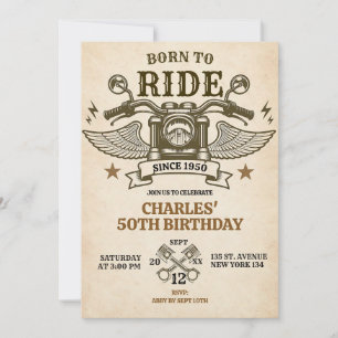 Zum Reiten Geboren 50. Motorrad-Geburtstag Einladung