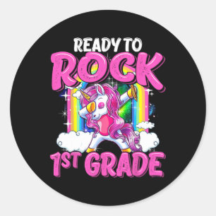 Zum Rock 1. Grade Dabbing Einhorn zurück zur Schul Runder Aufkleber