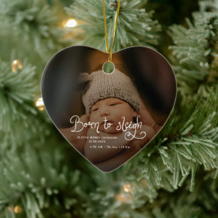 Zum Schlittenfahren geboren Baby-Foto-Geburtsstati Keramik Ornament