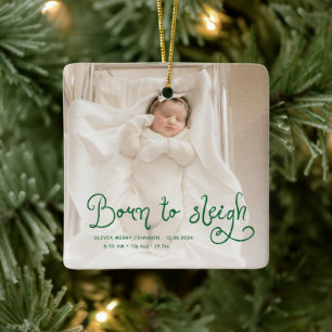 Zum Schlittenfahren geboren Baby-Foto-Geburtsstati Keramikornament