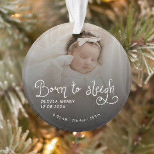 Zum Schlittenfahren geboren Baby-Foto-Geburtsstati Ornament
