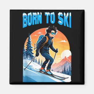 Zum Skifahren geboren lustige Skibrille Berg Winte Magnet