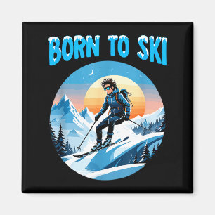 Zum Skifahren geboren lustige Skibrille Berg Winte Magnet