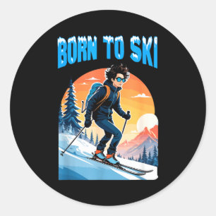 Zum Skifahren geboren lustige Skibrille Berg Winte Runder Aufkleber