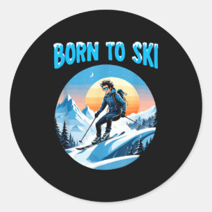 Zum Skifahren geboren lustige Skibrille Berg Winte Runder Aufkleber