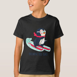 Zum Skifahren geboren süßer Pinguin Skifahren Wint T-Shirt