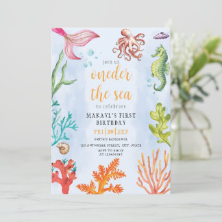 Zum Thema Meerjungfrau zum ersten Geburtstag Einladung