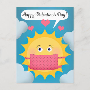 Zum Valentinstag Sonnenschein in Covid-Gesichtsmas Feiertagspostkarte