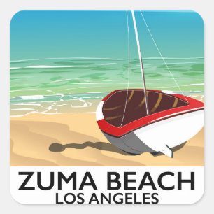 Zuma Beach LA Rail Strandposter Quadratischer Aufkleber