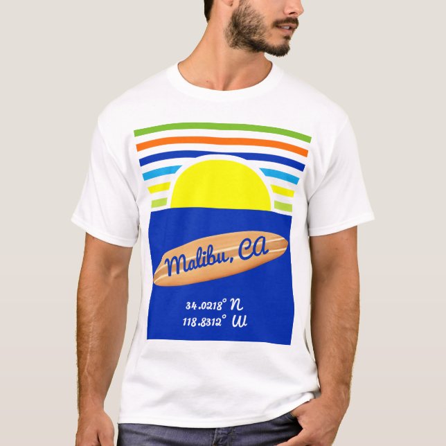 Zuma Beach Malibu Ca Summer Strips Surfboard T-Shirt (Vorderseite)