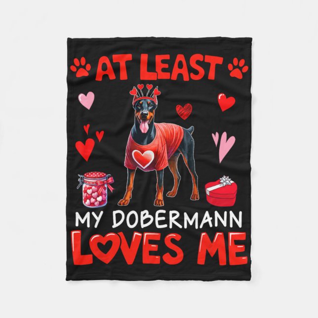 Zumindest liebt mein Dobermann mich Valentins-Sing Fleecedecke (Vorderseite)