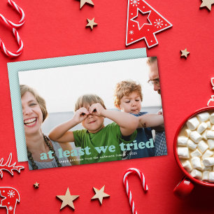 Zumindest lustig versuchten wir die Fotokarte für Feiertagskarte