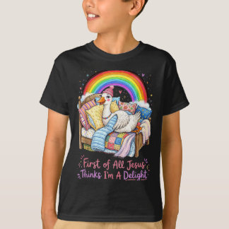 Zunächst denkt Jesus, ich bin eine lustige Gans zu T-Shirt