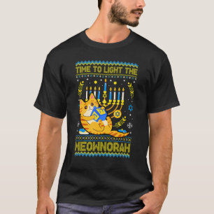 Zünde die Meownorah jüdische Katzen-Menora Hässlic T-Shirt