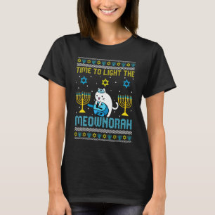 Zünde die Meownorah jüdische Katzen-Menora hässlic T-Shirt