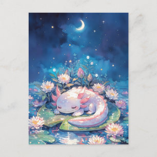 Zunehmender Mond Aquarell Schlafender Axolotl Postkarte