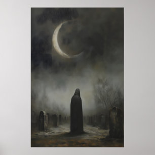 Zunehmender Mond Dunkle Grabsteine Friedhof Grabst Poster
