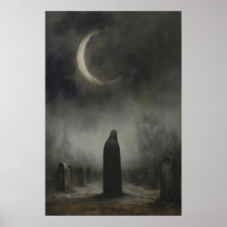 Zunehmender Mond Dunkle Grabsteine Friedhof Grabst Poster
