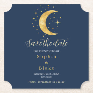 Zunehmender Mond Sternennacht Navy Hochzeitseinlad Untersetzer