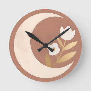 Zunehmender Mond Tulpe Floral Minimal Runde Wanduhr