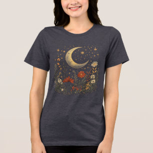 Zunehmender Mond & Wildblumen Sternennacht Tri-Blend Shirt