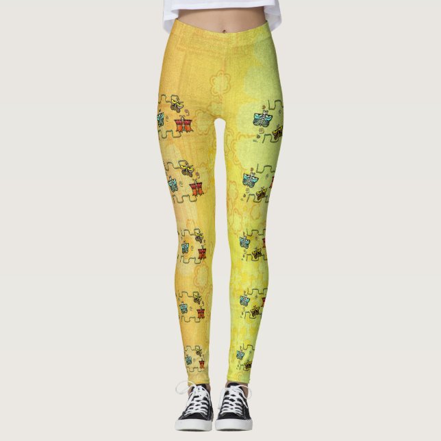 Zuni Butterfly Folk Kunst Leggings (Vorderseite)