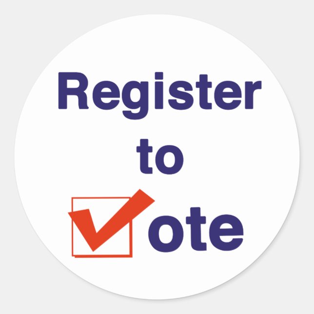 Zur Abstimmung 2026 registrieren Runder Aufkleber (Vorderseite)