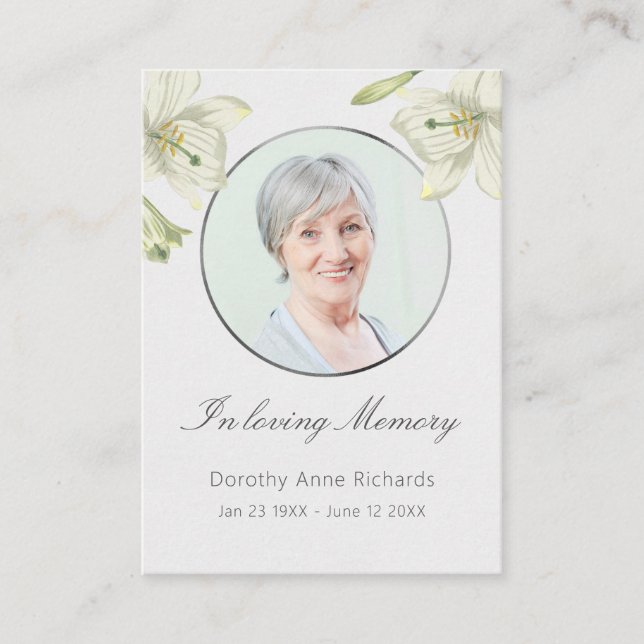 Zur Erinnerung: Lilies Gedenkkarte Visitenkarte (Vorderseite)