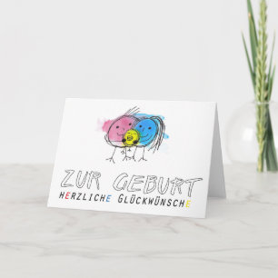 Zur Geburt: Glückwunschkarte Kopffüsslerfamilie Karte