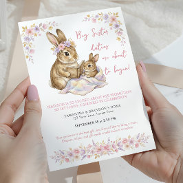 Zur großen Schwester befördert: Florales Baby-Spri Einladung