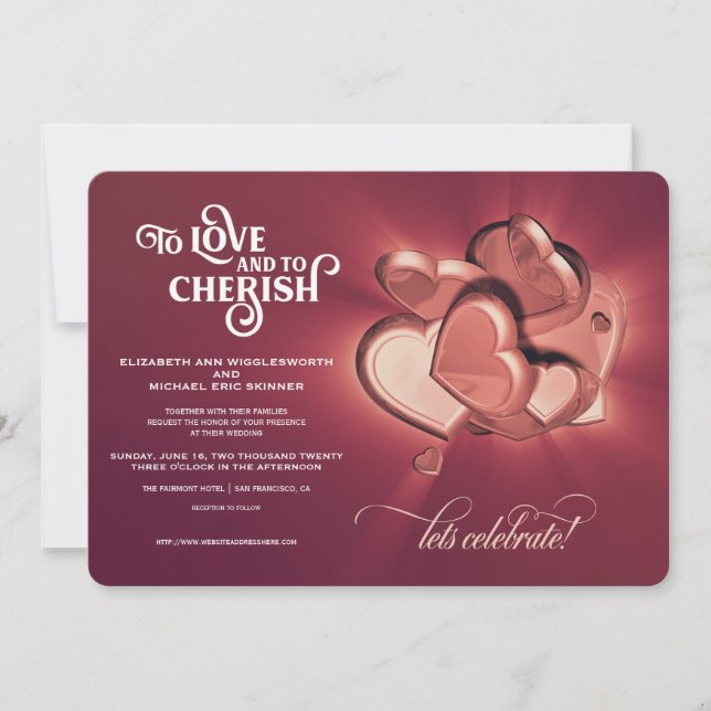 Zur Liebe und zur Rose bringen Gold Einladungen mi (Vorderseite)