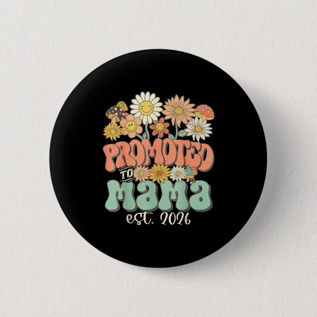 Zur Mama befördert 2026 Wildblumen Schwangerschaft Button (Vorderseite)