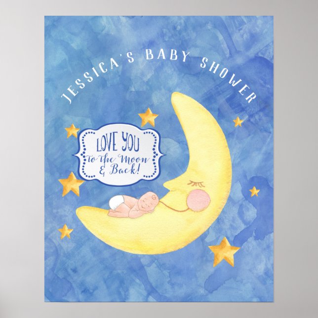 Zur Mond-n-Back-Baby-Dusche Wasserfarbe neutral Poster (Vorne)