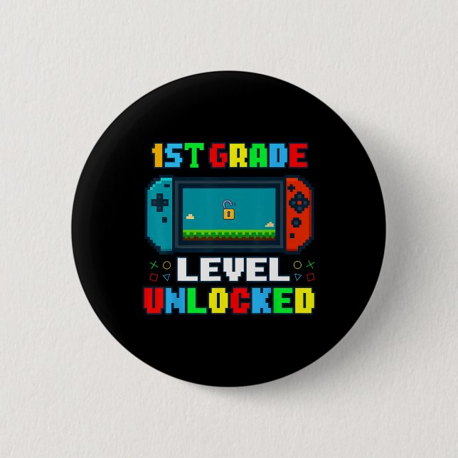 Zur Schule Ck 1. Klasse freigeschaltet Gamer Kinde Button (Vorderseite)