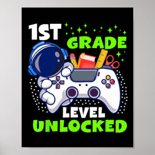 Zur Schule Ck 1. Klasse freigeschaltete Gamer Jung Poster