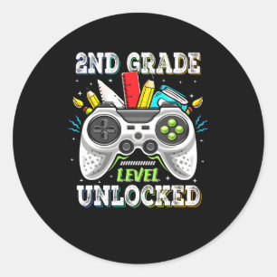 Zur Schule Ck 2. Klasse freigeschaltet Gamer Kinde Runder Aufkleber