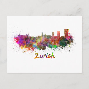 Zürcher Skyline in Aquarell Postkarte